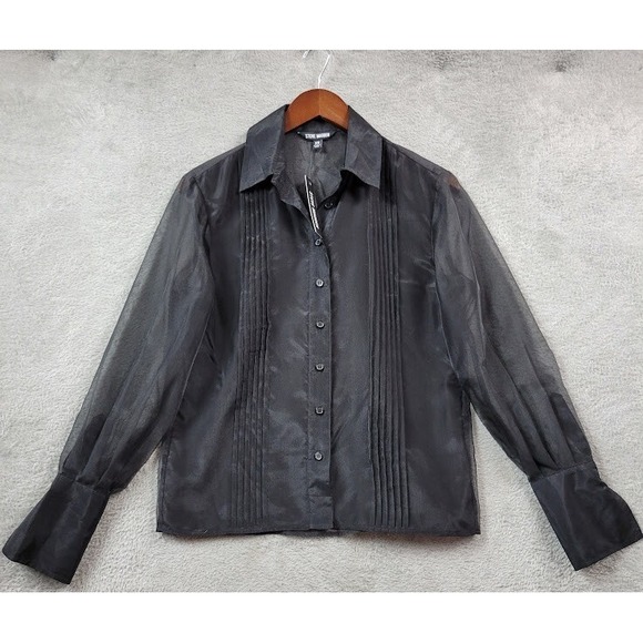 Steve Madden Tops - Steve Madden Eleanor Top Womens XS Black See Through Long Sleeve Button Up‎